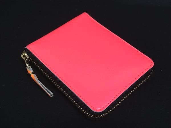 COMME des GARCONS コム デ ギャルソン レザー ラウンドファスナー 財布 ウォレット ピンク系×オレンジ系 BP 5536