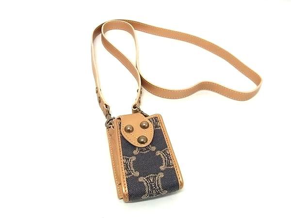 CELINE セリーヌ パリマカダム キャンバス×レザー ipodケース マルチケース 小物入れ ネイビー系×ブラウン系 FQ2808