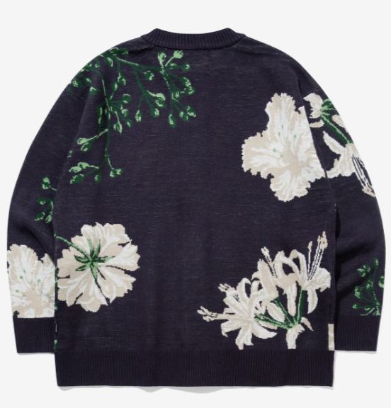 ROMANTIC CROWN フラワー ニットカーディガン ネイビー