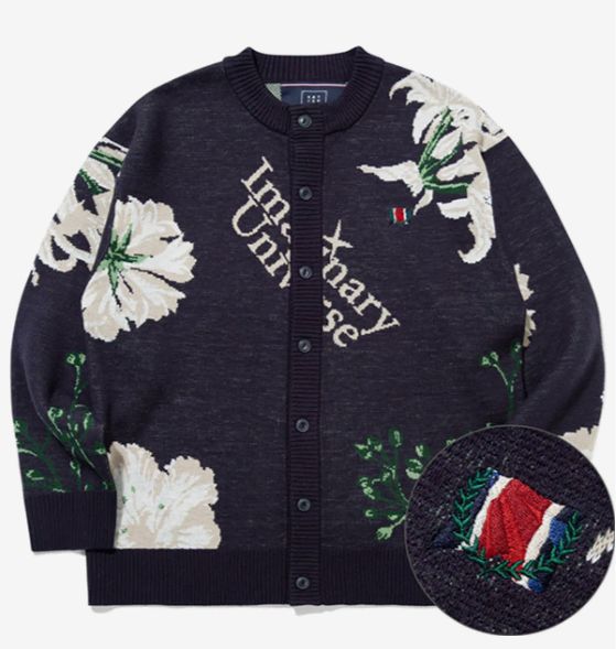 ROMANTIC CROWN フラワー ニットカーディガン ネイビー
