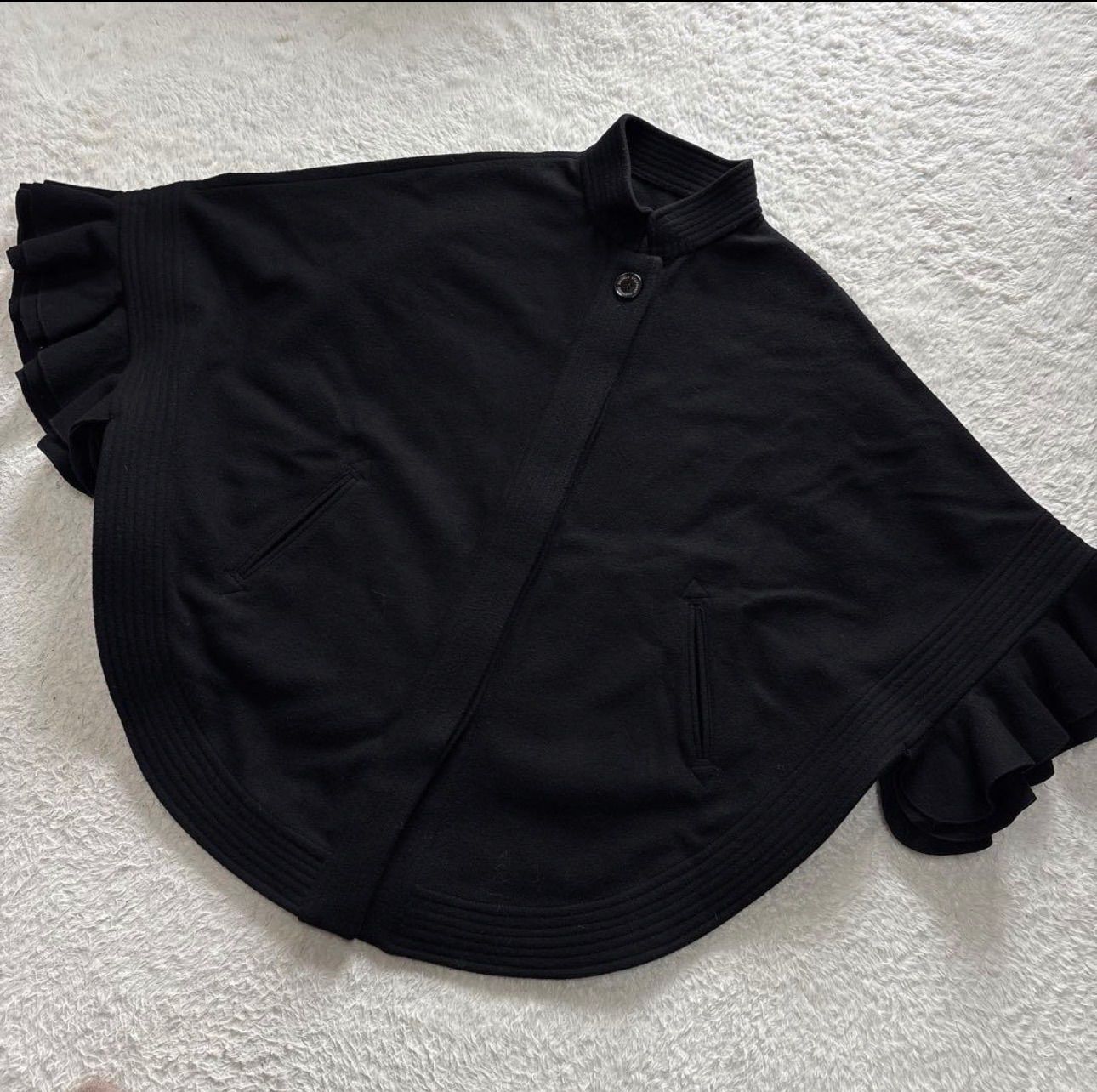 Sov ダブル クロージング ケープコート ポンチョ ブラック