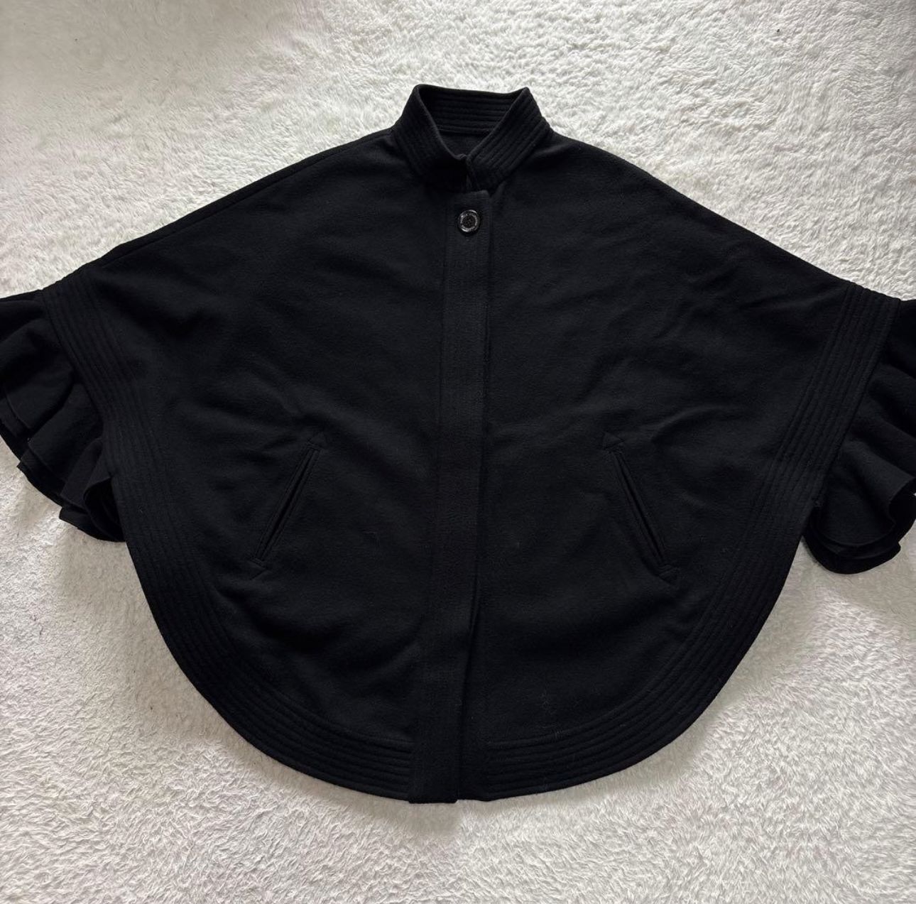 Sov. ダブル クロージング ケープコート ポンチョ ブラック