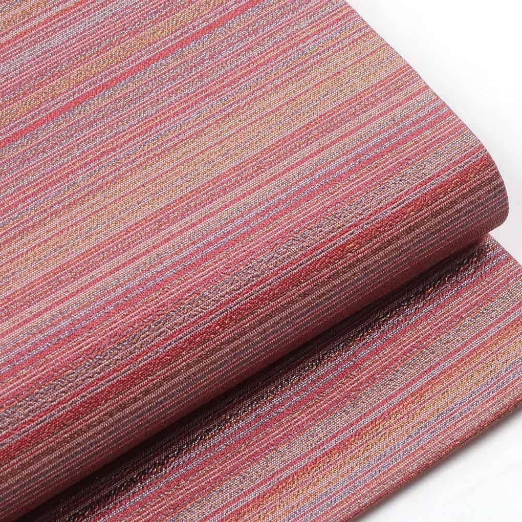 名古屋帯 幅31cm 長さ358cm レディース 横段柄 秋冬春用 正絹 シルク ピンク リメイク リユース リサイクル 呉服のきくや