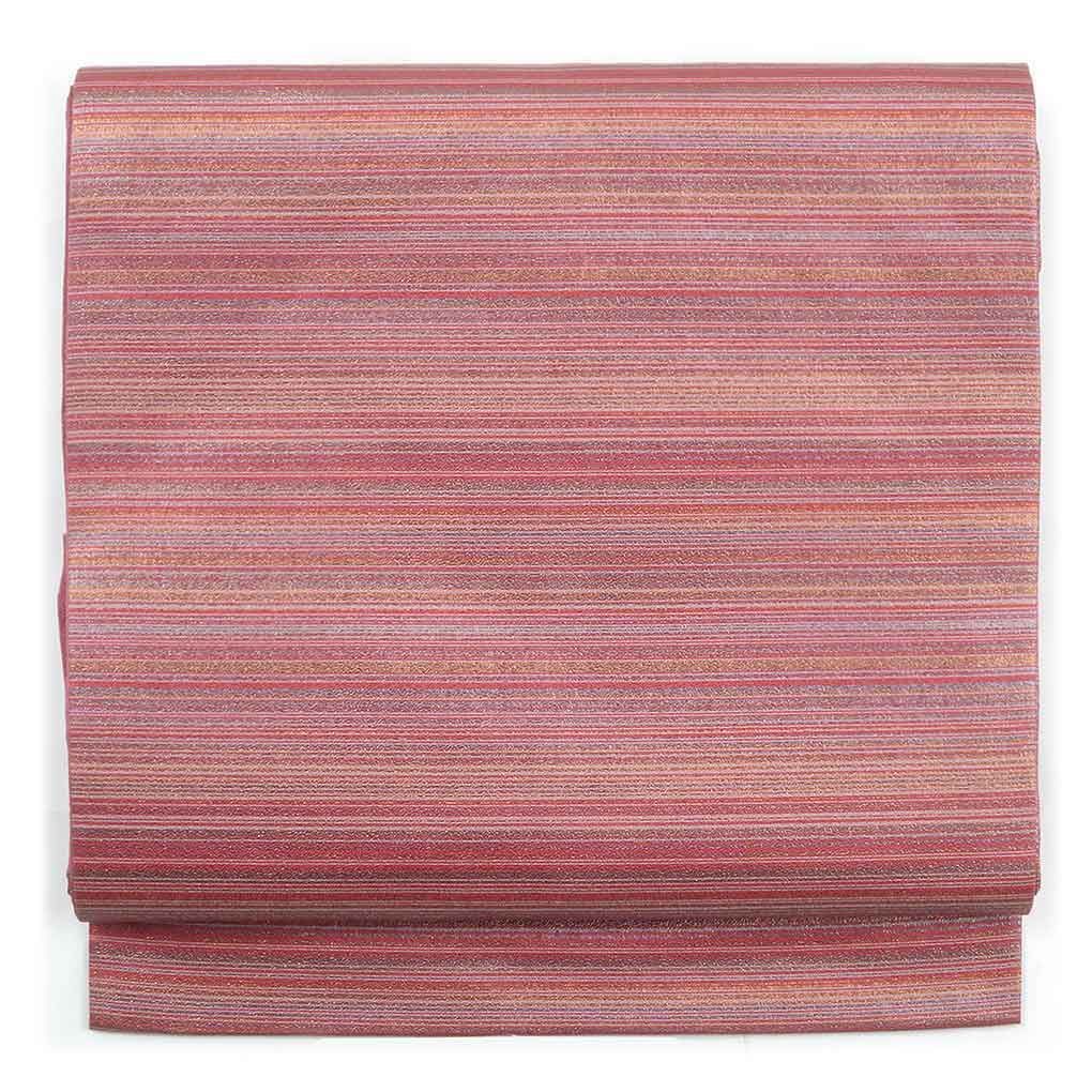 名古屋帯 幅31cm 長さ358cm レディース 横段柄 秋冬春用 正絹 シルク ピンク リメイク リユース リサイクル 呉服のきくや