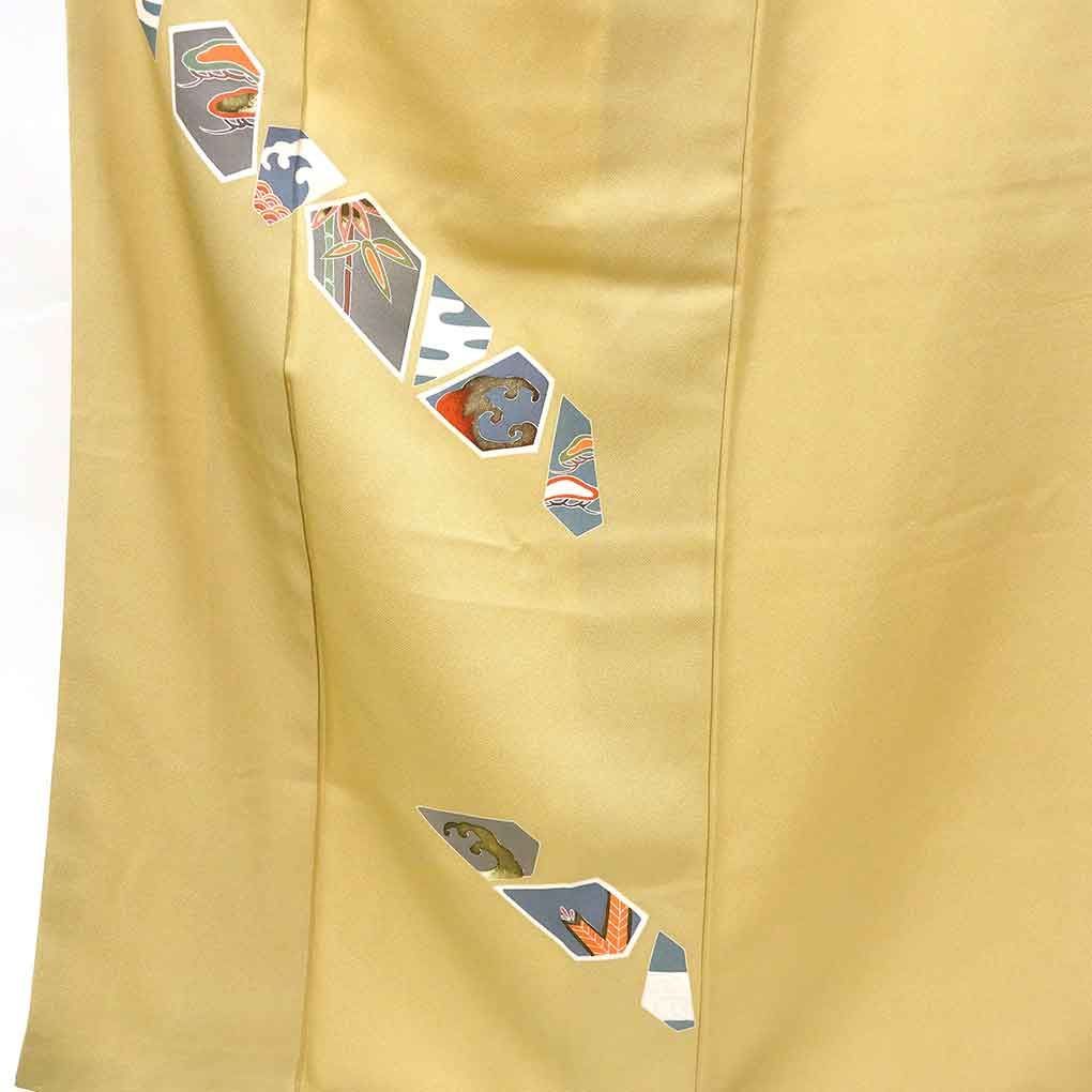 付下 身丈157cm 裄63cm 前幅22cm 後幅28.5cm 袖丈49cm 袖幅32cm レディース 袷 抽象柄 裄Mサイズ 秋冬春用 正絹 シルク イエロー リメイク リユース リサイクル 呉服のきくや