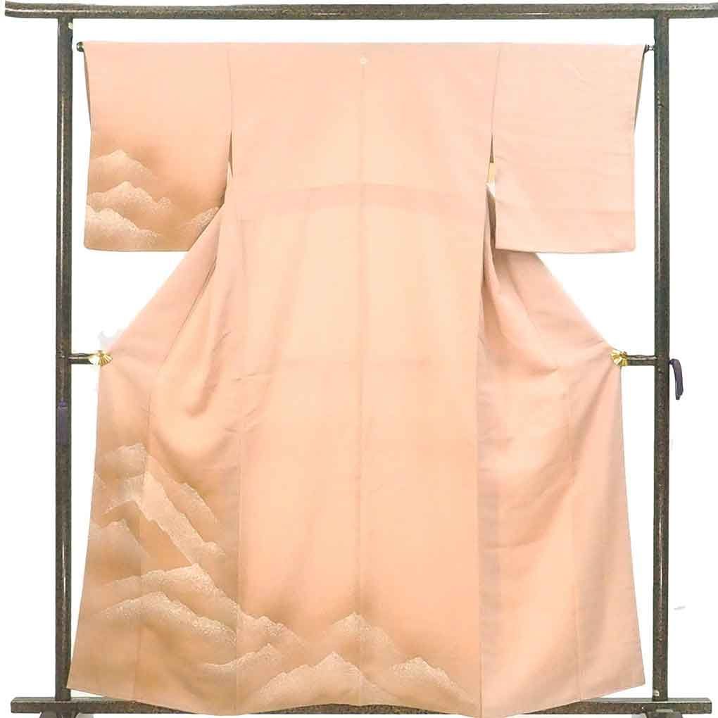 訪問着 身丈160cm 裄65cm 前幅24.5cm 後幅30cm 袖丈50cm 袖幅33cm レディース 袷 遠山 裄Mサイズ 秋冬春用 正絹 シルク ピンク リメイク リユース リサイクル 呉服のきくや