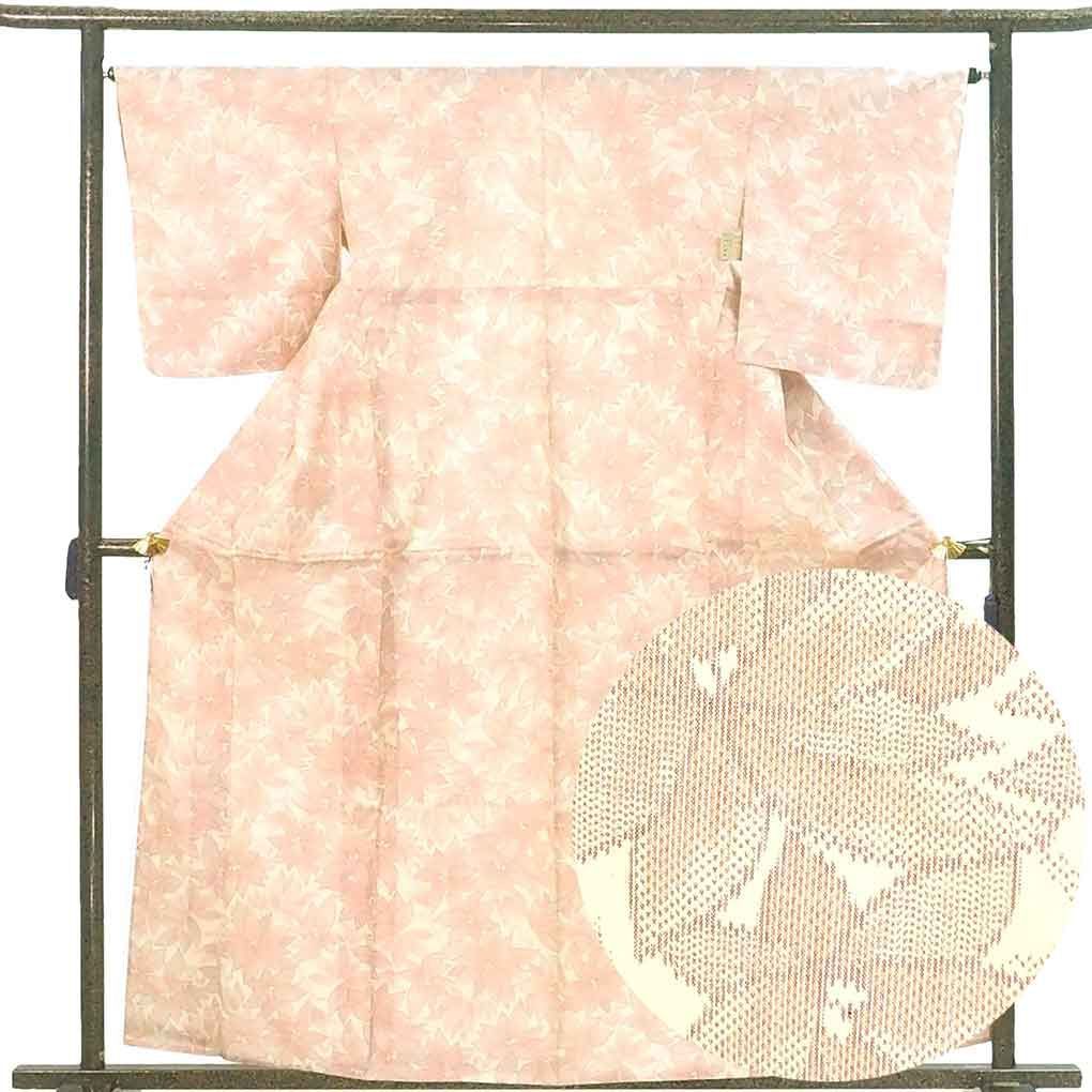 紬 身丈161cm 裄65cm 前幅25cm 後幅30cm 袖丈51cm 袖幅32cm レディース 単衣 花柄 裄Mサイズ 初夏 初秋用 正絹 シルク ホワイト リメイク リユース リサイクル 呉服のきくや