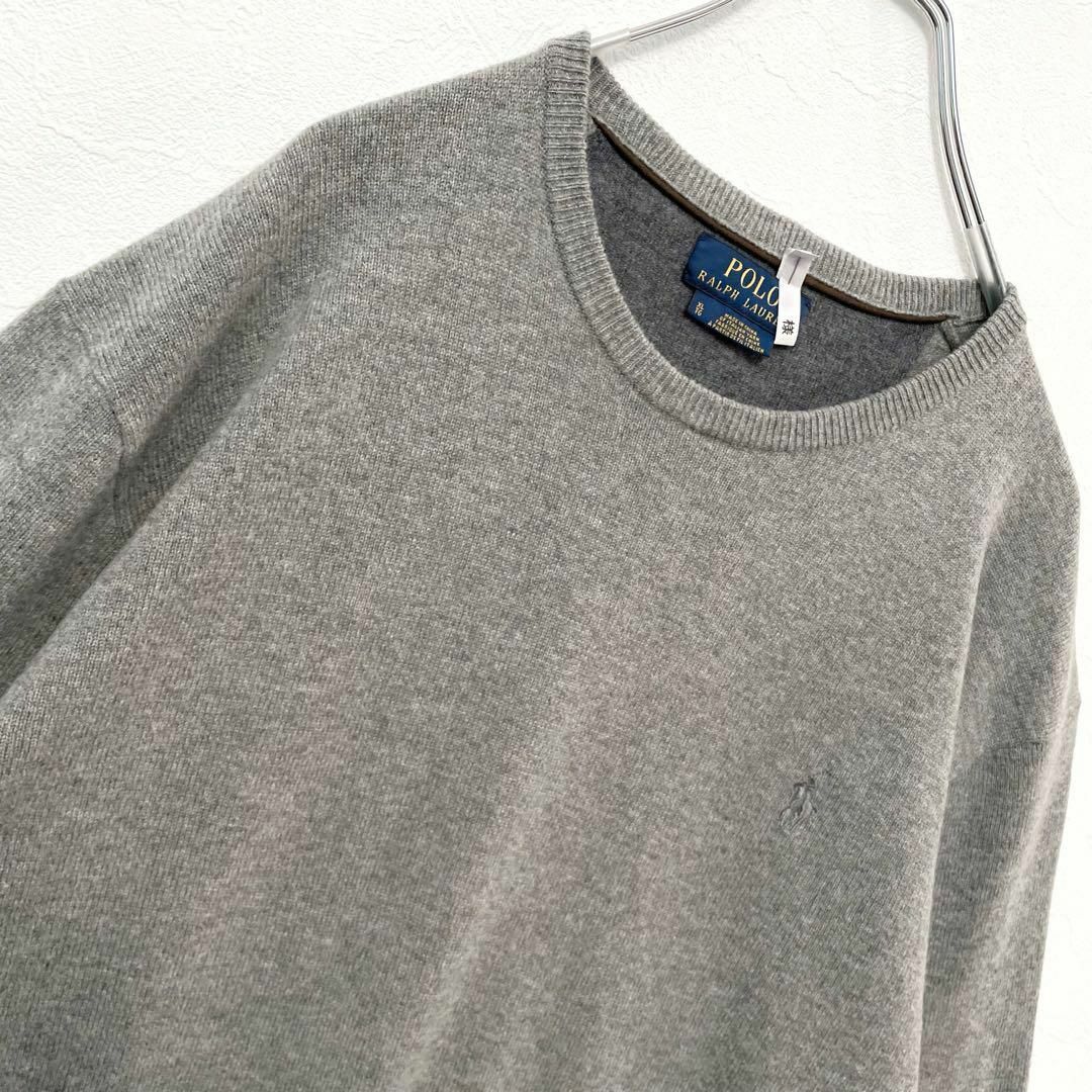 ポロラルフローレン クルーネック ビッグサイズ ポニー刺繍 ニットセーター XLサイズ グレー POLO RALPH LAUREN メンズ