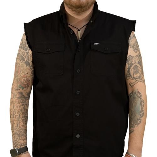 USA SKULL MELT プリント入り スリーブレス ボタンダウンシャツ