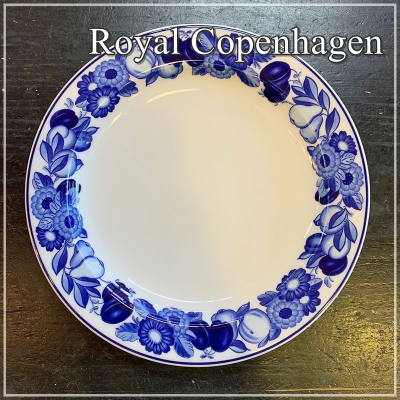 廃盤 ロイヤルコペンハーゲン ゴールデンサマー ブルー 22cm プレート 大皿 丸皿 コバルトブルー 青 Royal Copenhagen フルーツ 花 フラワー 北欧 RU0531-5