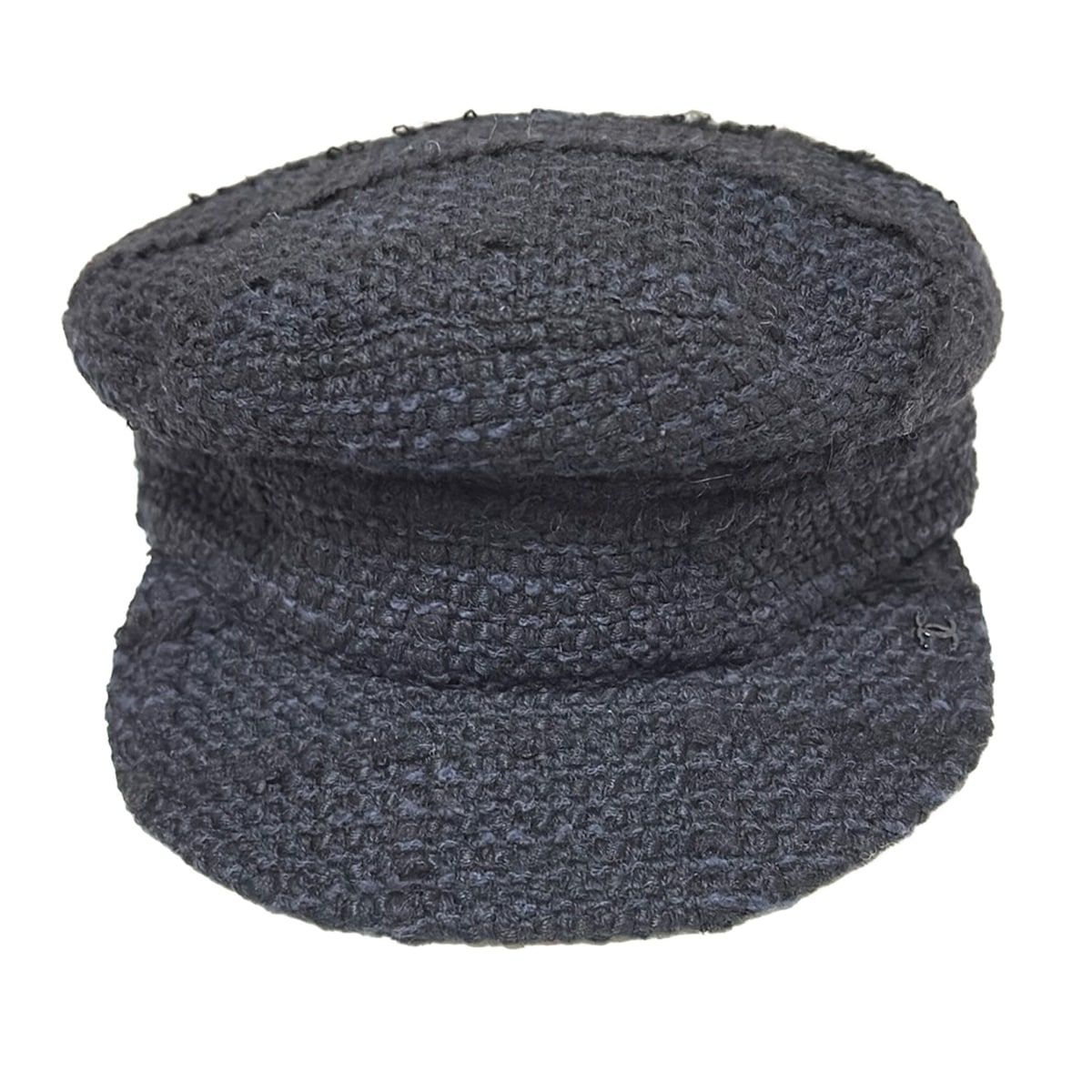 CHANEL シャネル 帽子 M 黒 ダークネイビー キャスケット コットン ウール