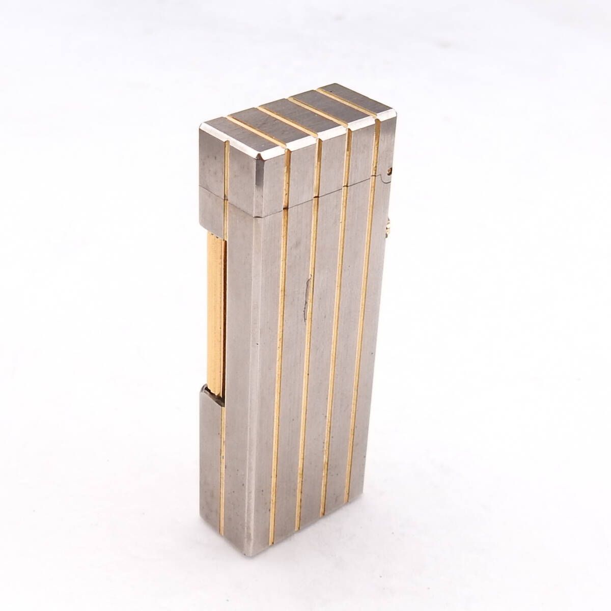 着火 済み dunhill ダンヒル dロゴ入り ローラー式 ガスライター ゴールド×シルバー ストライプ ️AAランク