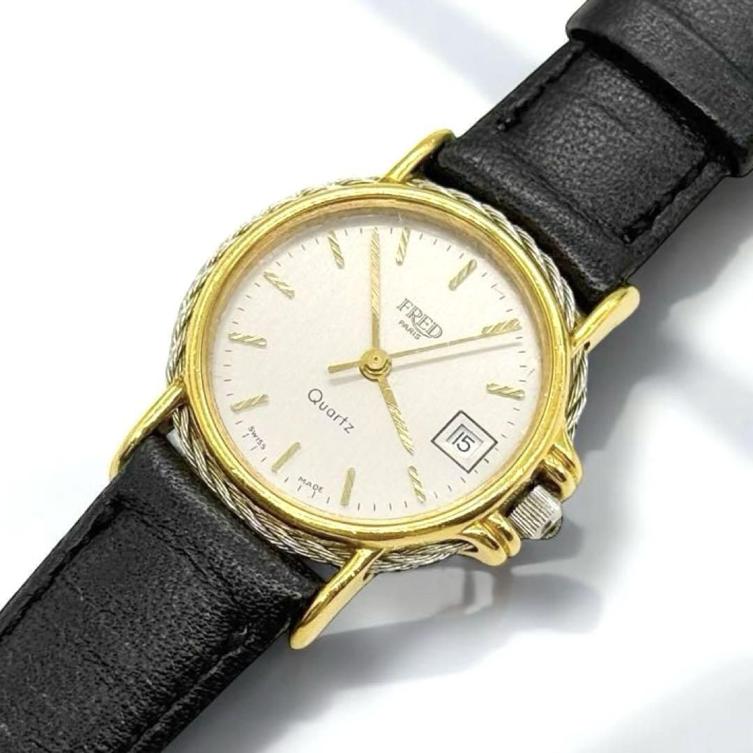 不動 現状 FRED 腕時計 クォーツ アナログ コンビ シルバー ゴールド フレッド 時計 QZ デイト ラウンド コンビ 3針 3268
