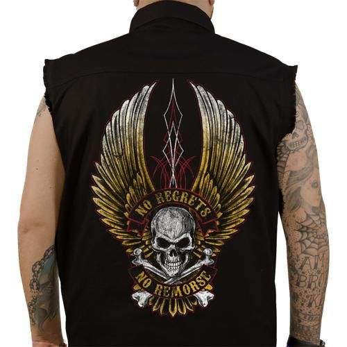 NO REGRETS プリント入り スリーブレス ボタンダウンシャツ MERCADOAVALIA_COM_BR