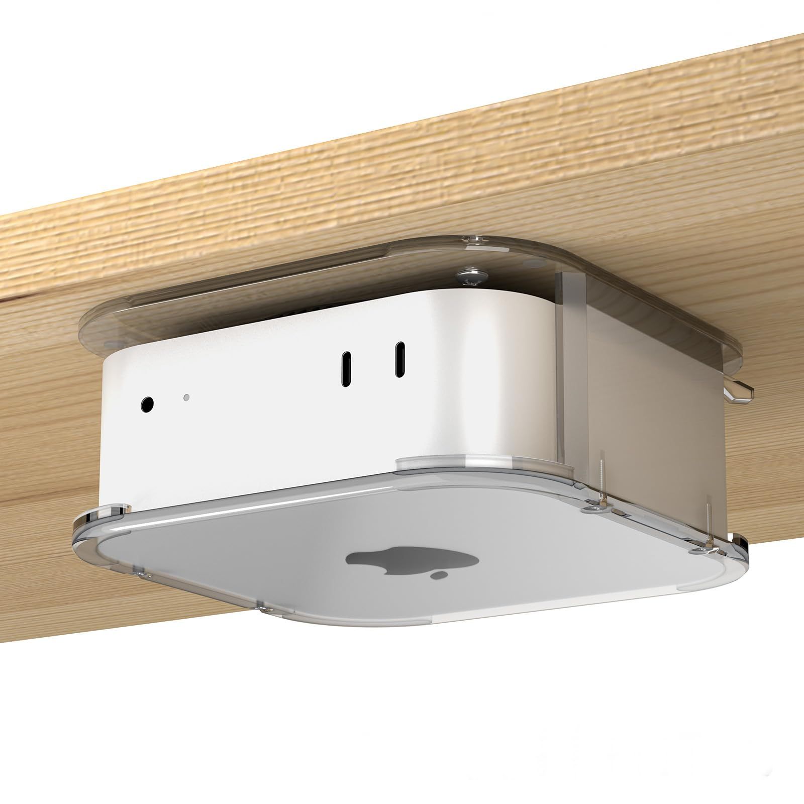 CaSZLUTION クリアアクリル壁 デスク下マウント Mac mini M4 M4 Pro 2025用 - Mac mini M4スタンドホルダー 電源ボタンアクセスが簡単 ホルダーのみ
