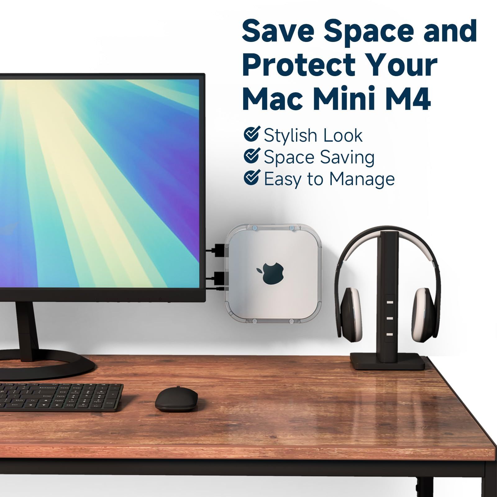 CaSZLUTION クリアアクリル壁 デスク下マウント Mac mini M4 M4 Pro 2025用 - Mac mini M4スタンドホルダー 電源ボタンアクセスが簡単 ホルダーのみ