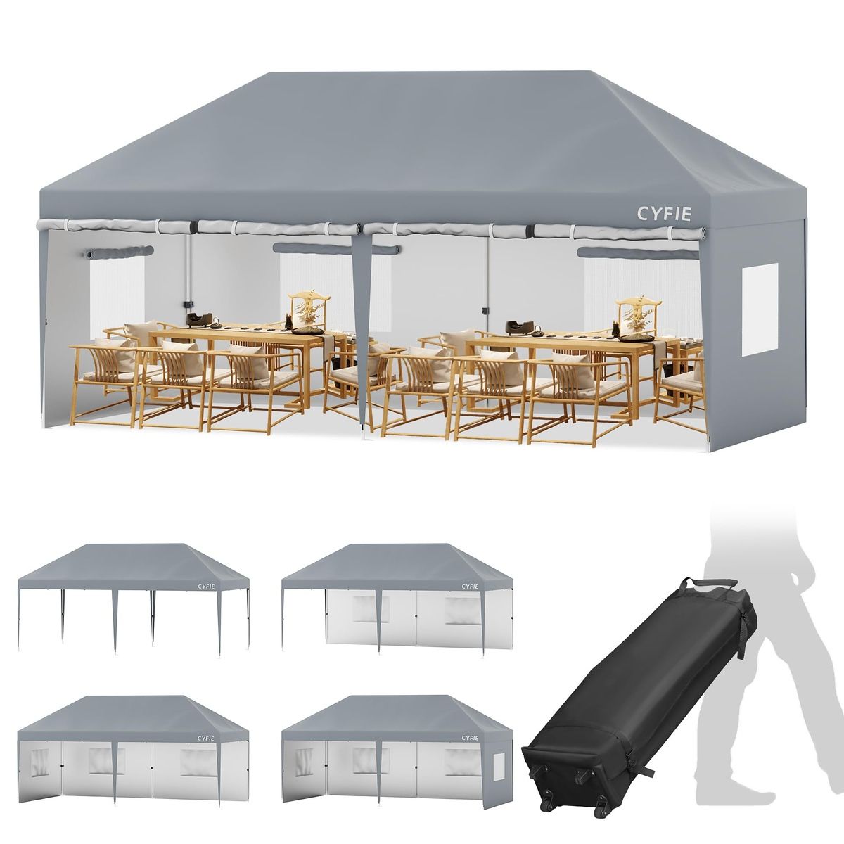 広々快適&簡単設置 タープテント 3mx6m サイドシート6枚付き ワンタッチ 高さ3段階調節 UVカット高耐水加工 スチールフレーム キャスター付き収納ケース付属 アウトドア キャンプ 運動会 お祭り