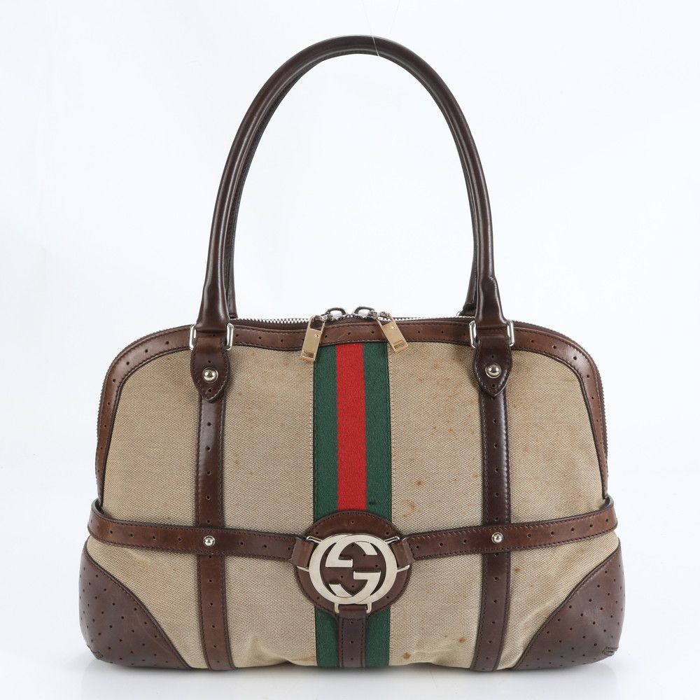 【美品】GUCCI スエード レザー シェリー トートバッグ イタリア製 グッチ GUCCI オールドグッチ シェリーライン トートバッグ GG柄