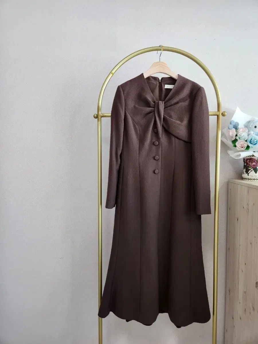 ミシャ MICHAA ブラウン リボン ロング ONE PIECE