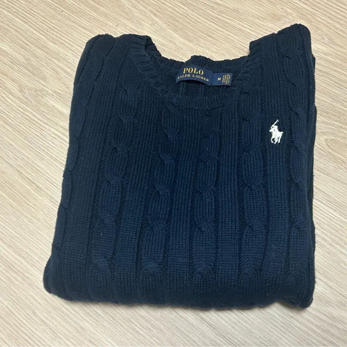ポロラルフローレン ケーブルニット ネイビー m - メルカリ