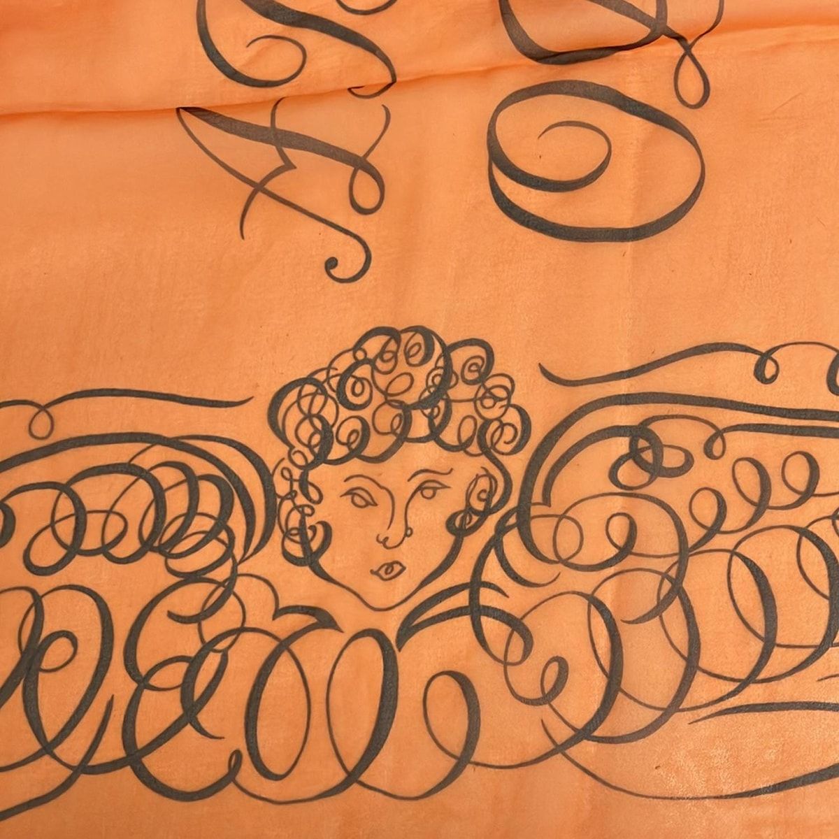 HERMES エルメス ストール ショール - オレンジ×黒 シアー シルク