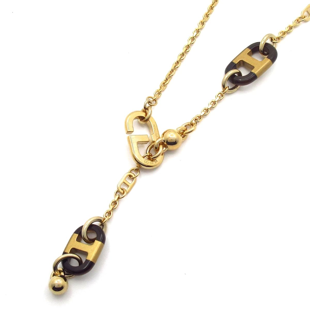 HERMES エルメス ネックレス シュル メール PM シェーヌダンクル ゴールド×ダークブラウン