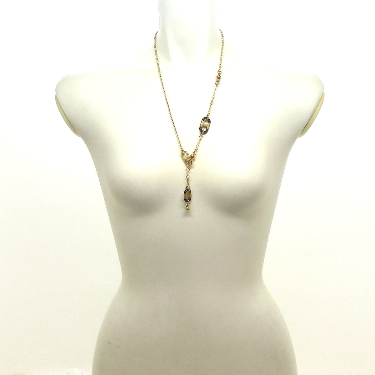 HERMES エルメス ネックレス シュル メール PM シェーヌダンクル ゴールド×ダークブラウン