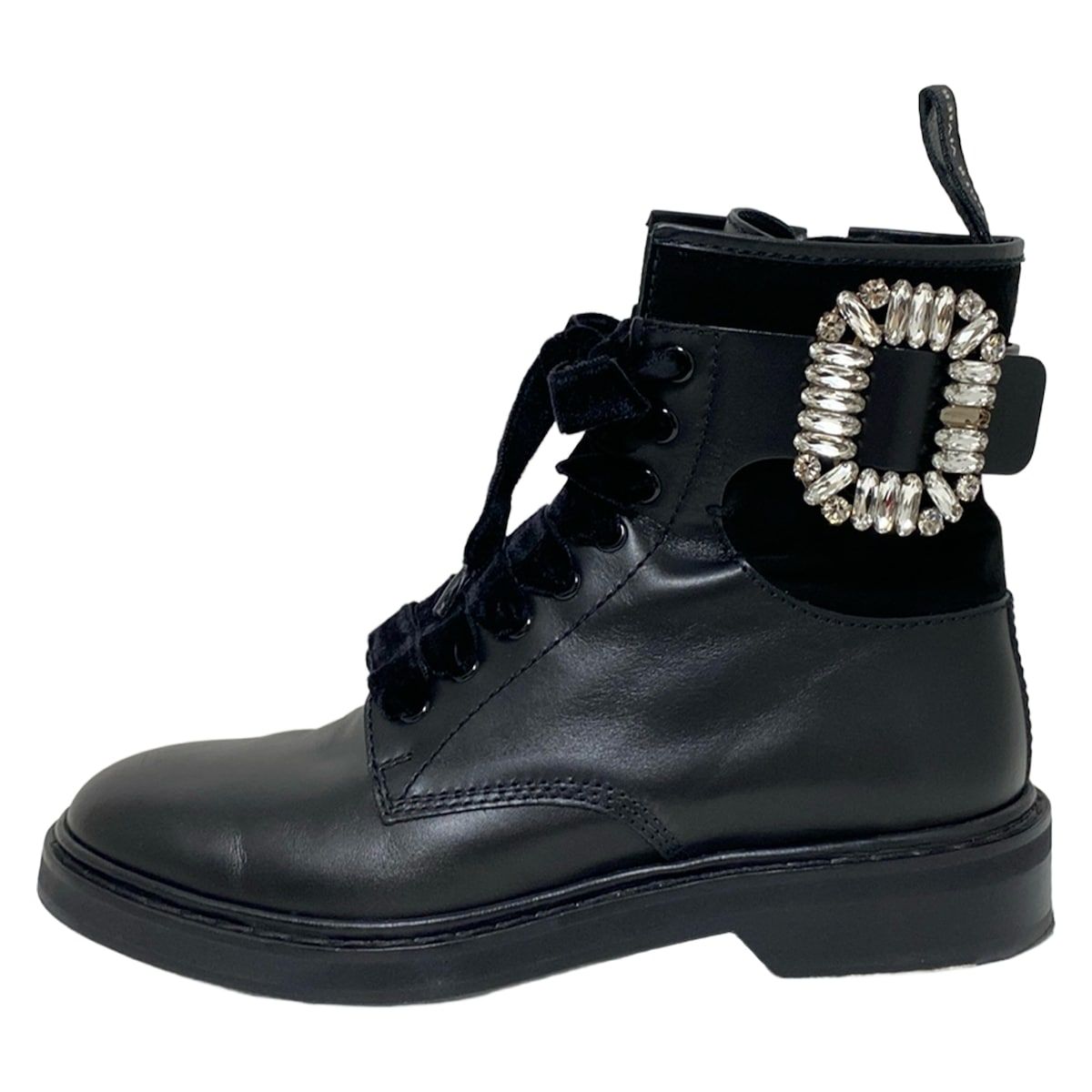 RogerVivier ロジェヴィヴィエ ショートブーツ 371 2 レディース - 黒 レースアップ ビジュー レザー