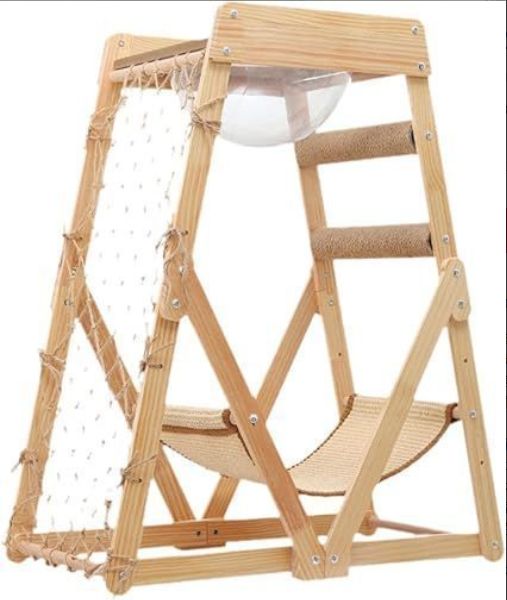 猫用キャットツリー 木製 猫 キャットタワー 爪とぎ 爪研ぎポール ボール 網 ハンモック付き 木登り スリム 猫タワー 安定 運動不足解消 麻紐 猫ハウス 猫ベッド 宇宙船ボウル クリアボウル