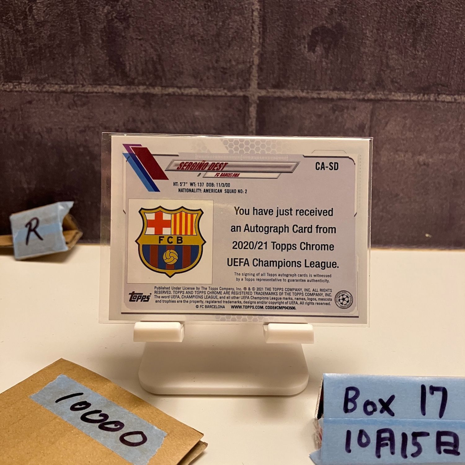 2020-21 Topps Chrome UEFA Champions League Sergino Dest 直筆サインカード FC Barcelona Refractor カード