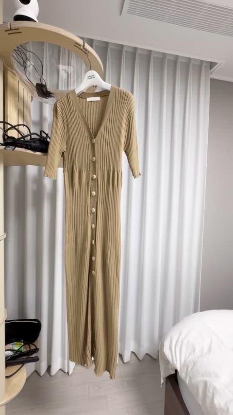 オル ドライニトボタンワンピース マスタード ベージュ