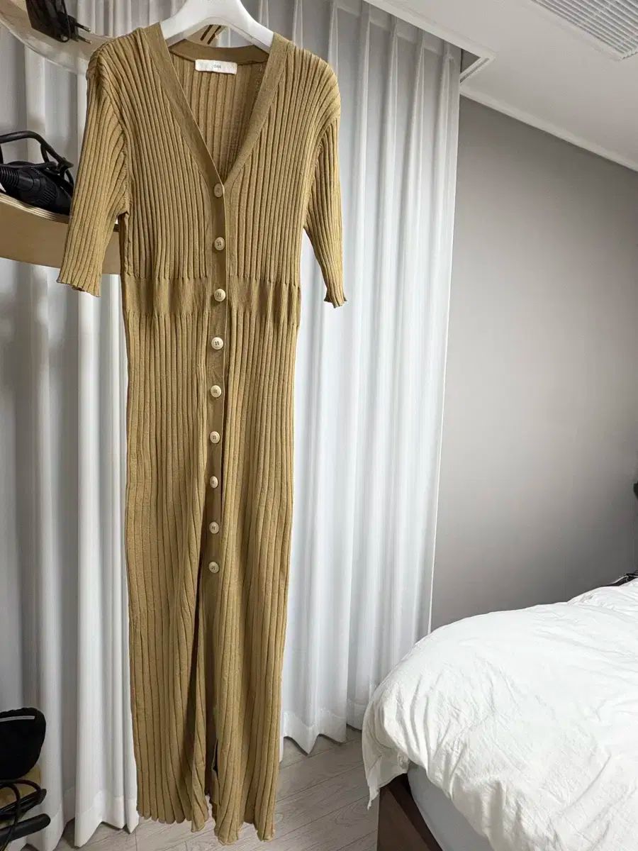 オル ドライニトボタンワンピース マスタード ベージュ