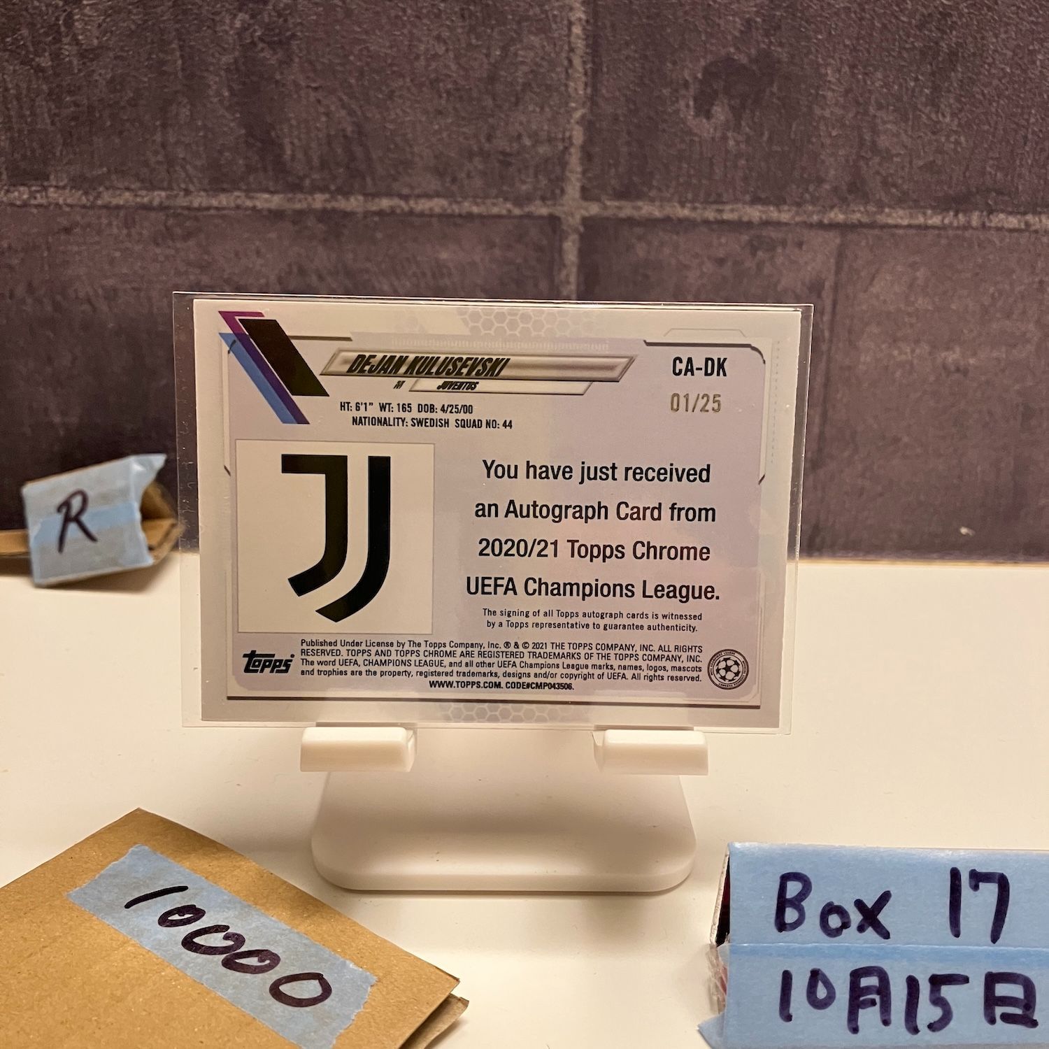 2020-21 Topps Chrome UEFA Champions League Dejan Kulusevski 01 25 直筆サインカード Juventus Refractor ファーストナンバー First Number カード