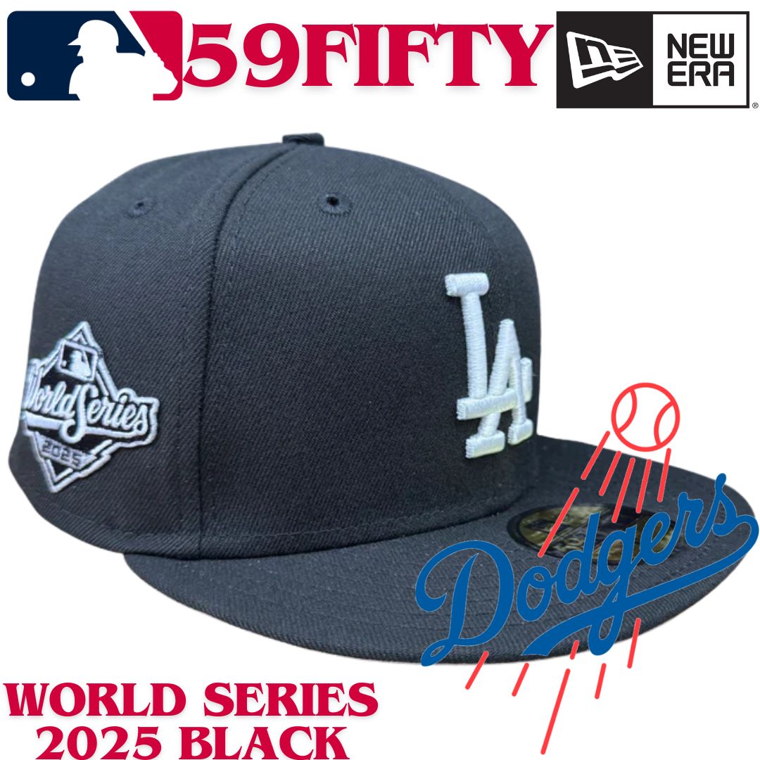 海外 ニューエラ ロサンゼルスドジャース 59FIFTY ワールドシリーズ2025 公式サイドパッチ ブラック ホワイト New Era Los Angeles Dodgers Black White