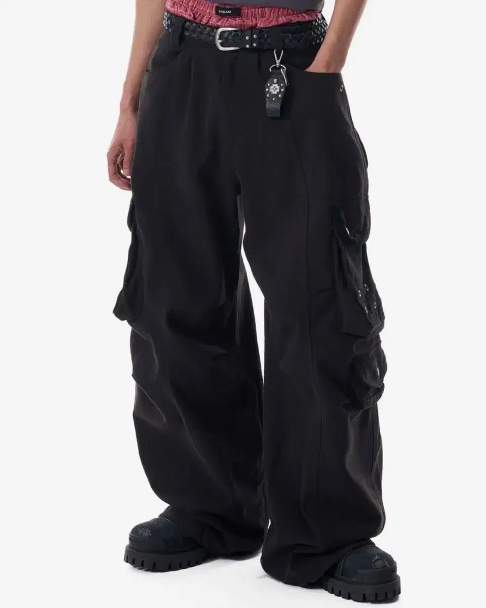 アッハム 98 ニー ピンタック コントラスト カーゴパンツ