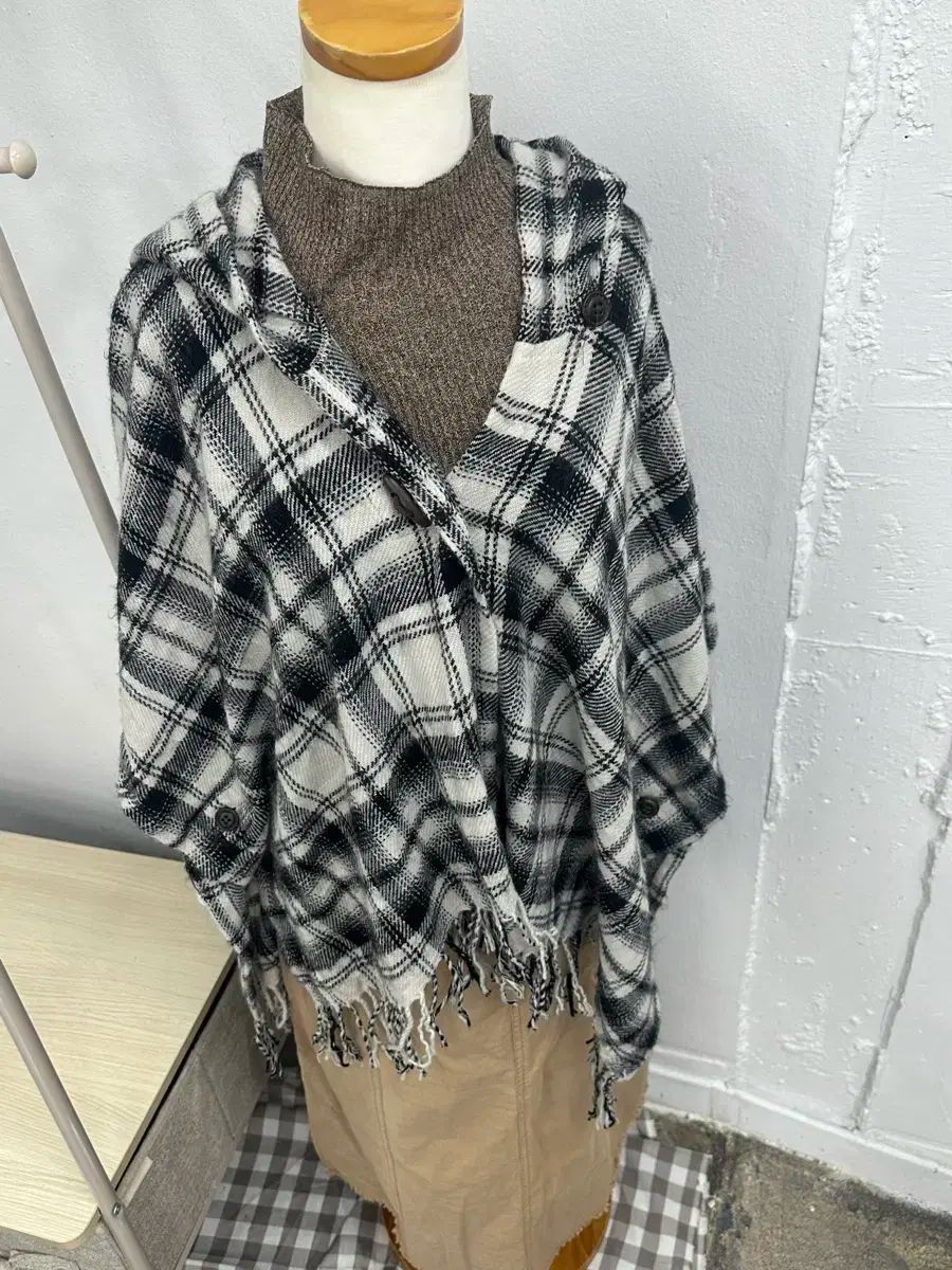 日本 ヴィンテージ 너닿 サワコ風 CHECK フードケープ 秋 冬 ニット コーディネートセット MAAHADDERANG_COM