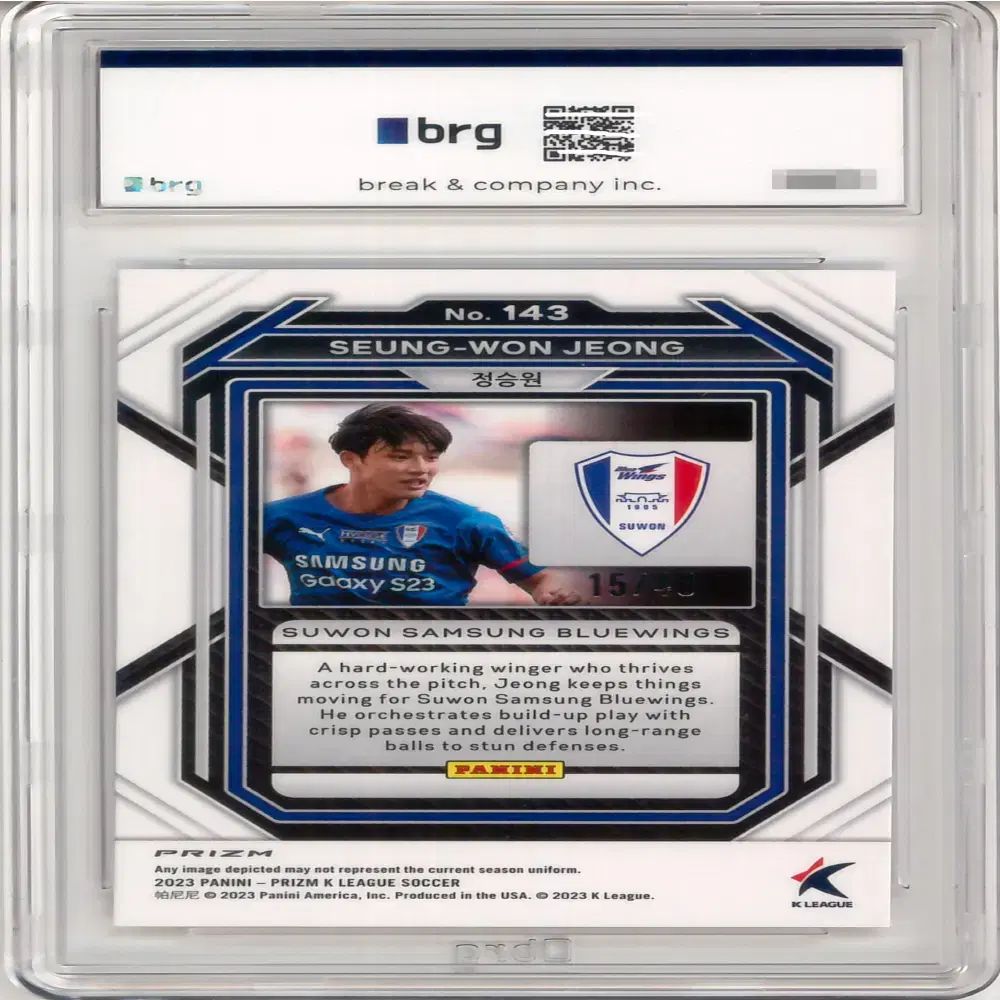 2025 パニーニ プリズム Kリーグ SUWON SAMSUNG チョン スンウォン シルバーオート BRG10