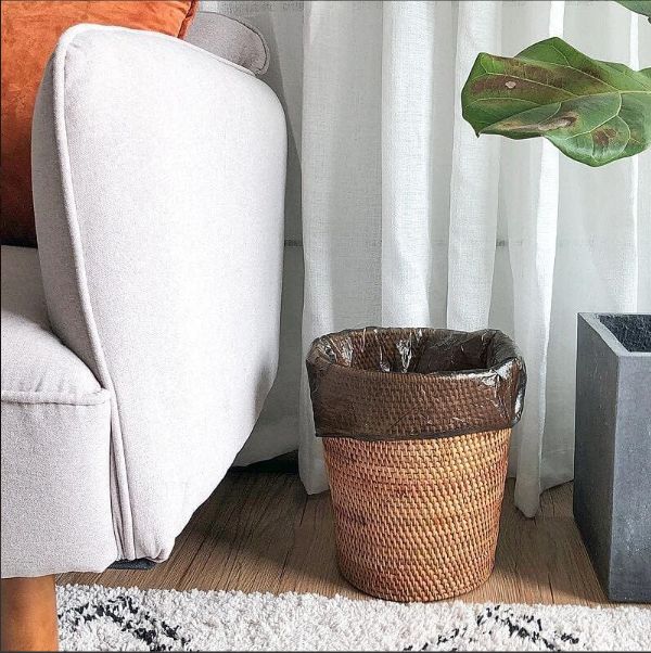 ゴミ箱 手作り 籐織り クリエイティブ ラウンドラタンゴミ箱 おしゃれ ゴミ箱バスケットごみリサイクルビン 寝室のリビングルームのバスルームのオフィス 28×28×30cm c