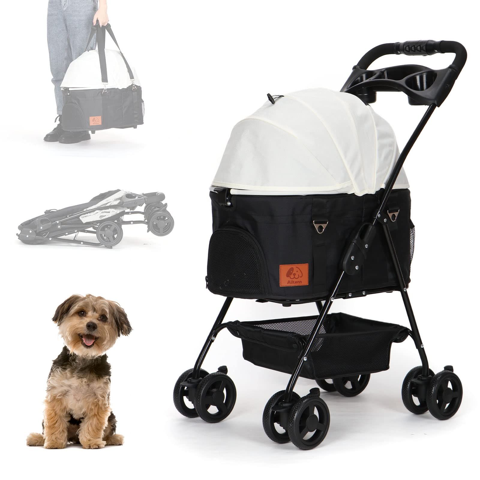 Aikenn分離式 ペットカート 4輪360°回転 折りたたみ 犬用ベビーカー 猫犬兼用 軽量コンパクト 取り外し 組み立て簡単 ペット用ベビーカー 犬のキャリーカート 犬用カートブレーキ付 飛び出し防止 耐荷重15kg