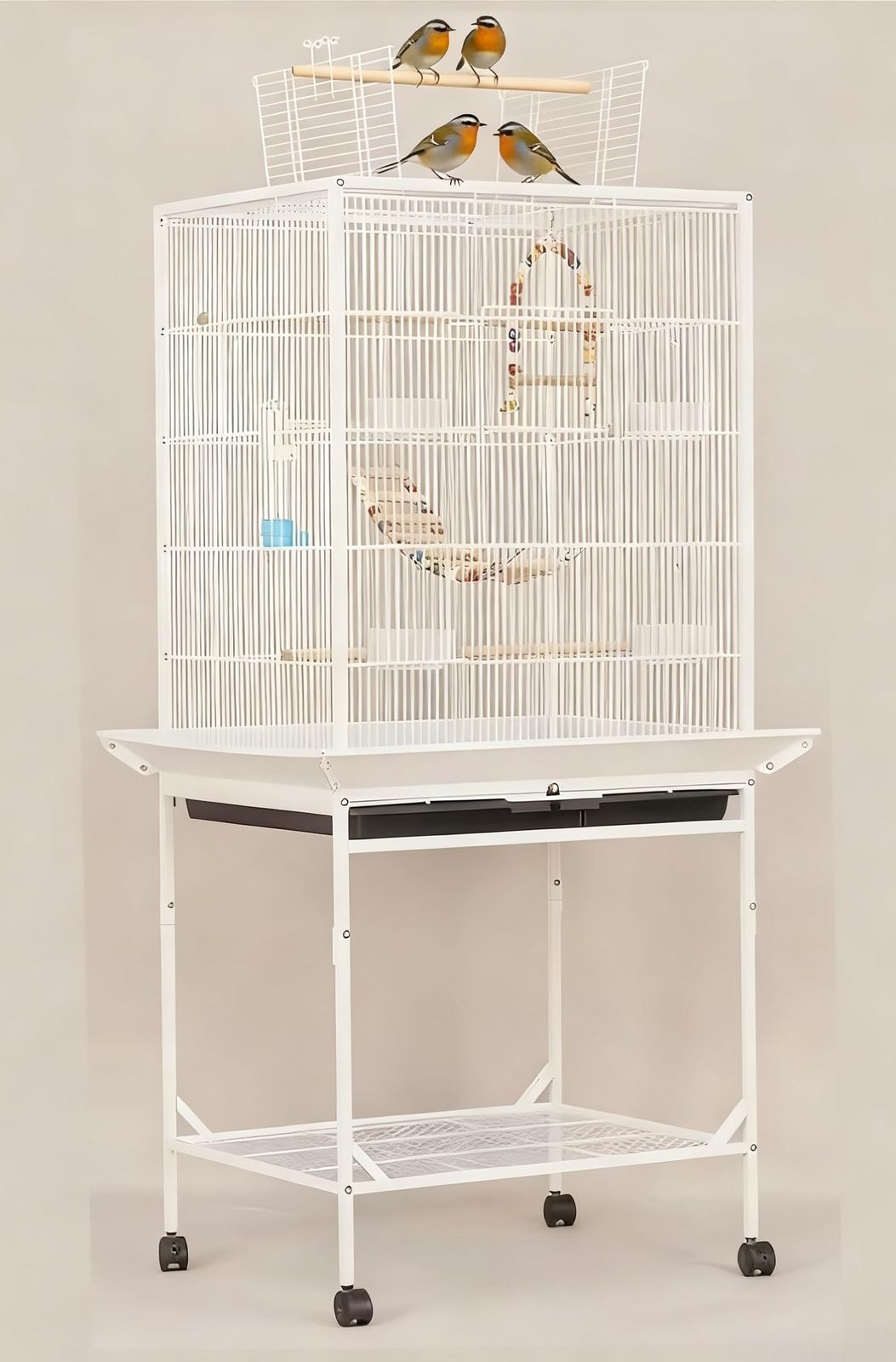 TUIYIDUO 鳥ケージ 大型 鳥かご 高強度 豪華 大きい 鳥小屋 キャスター付き 簡単に移動できる お手入れ簡単 大型オウムケージ 餌入れ 給水器付き オウム ラブバードフィンチインコオカメインコ用 日本語説明書付き 62 43 150cm ホワ