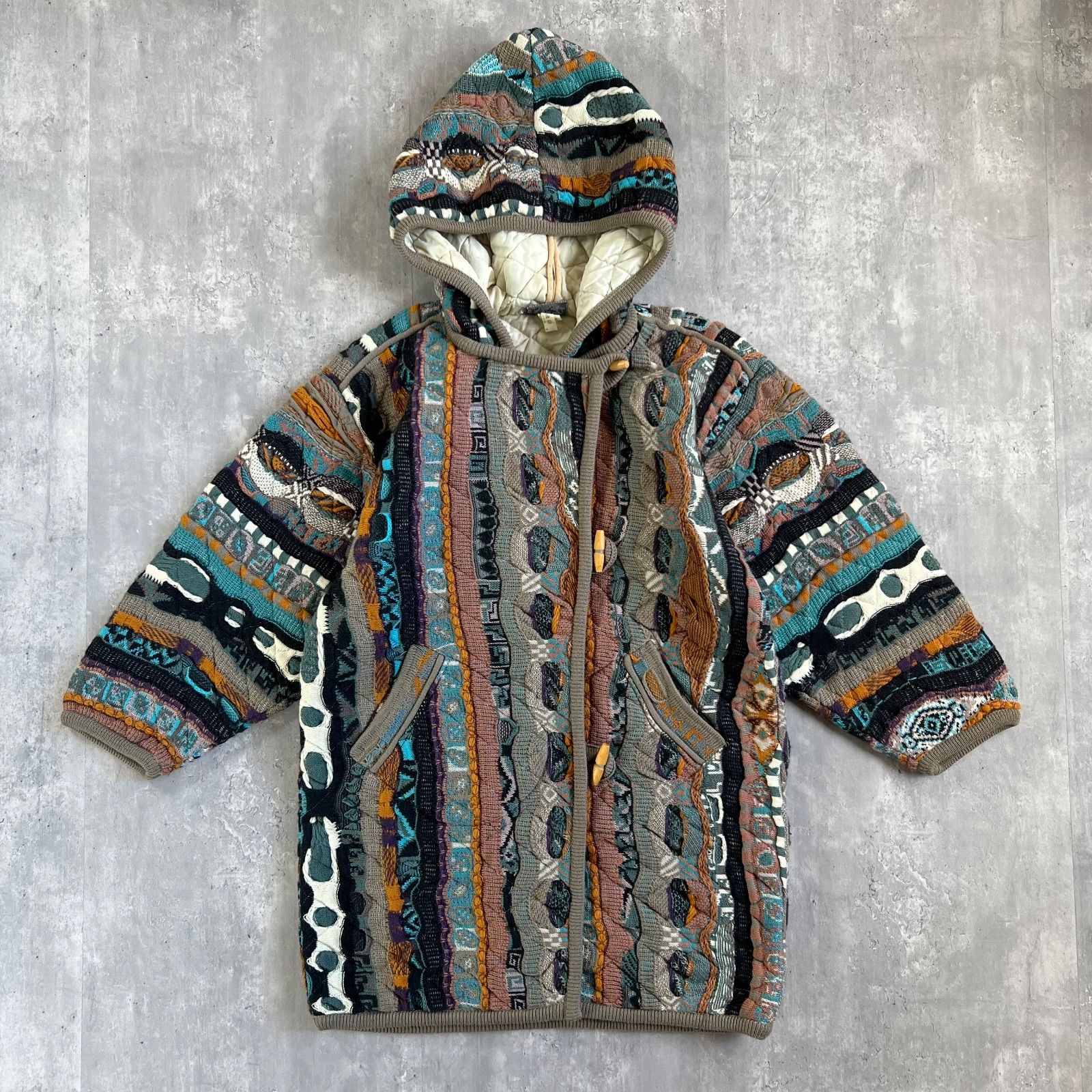 90s COOGI クージー ウール3Dニット ダッフルコート キルティングライナー トグルボタン Mサイズ オーストラリア製