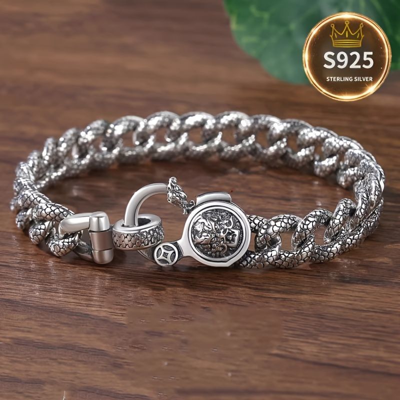 ブレスレット 腕輪 シルバー925 龍の鱗 ドラゴンブレスレット 龍ブレスレット 竜 辰 重厚感 立体感 ごつめ 喜平チェーン シルバーブレスレット メンズ 男性 金属アレルギー対応 アメカジ プレゼント ギフト