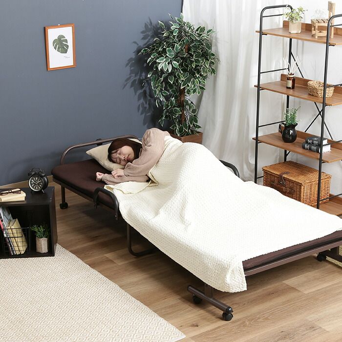 ベッド シングル 折りたたみ リクライニング 42段ギア 幅97.5 奥行207 高さ45 キャスター付き おしゃれ ワンタッチベッド フリーロック TALLINNNEXPO_COM
