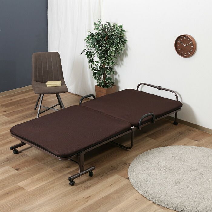 ベッド シングル 折りたたみ リクライニング 42段ギア 幅97.5 奥行207 高さ45 キャスター付き おしゃれ ワンタッチベッド フリーロック