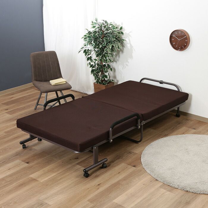 ベッド シングル 折りたたみ リクライニング 42段ギア 幅97 奥行208 高さ44 キャスター付き 低反発マットレス ベッド フリーロック