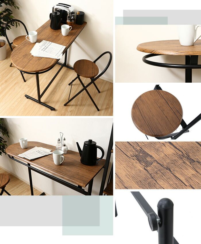 カウンター テーブル チェア 2脚 セット 幅110 奥行47 高さ86.5 おしゃれ コンパクト 折りたたみ カウンターテーブル＆チェアー 3点セット MARWIL-DEMENAGEMENTS_CH