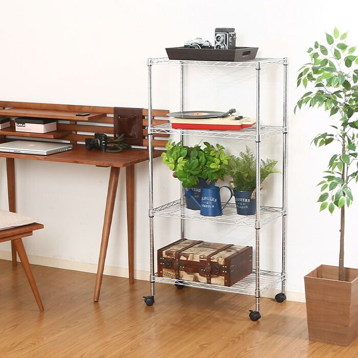 スチールラック 4段 キャスター付き 幅60 奥行35 高さ122.5 スリム 棚 収納 ラック テレビ台 TVラック ローボード メタルマルチシェルフ