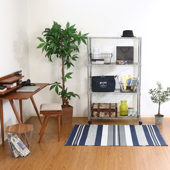 スチールラック 4段 キャスター付き 幅90 奥行45 高さ152 スリム 棚 収納 ラック テレビ台 TVラック ローボード メタルマルチシェルフ