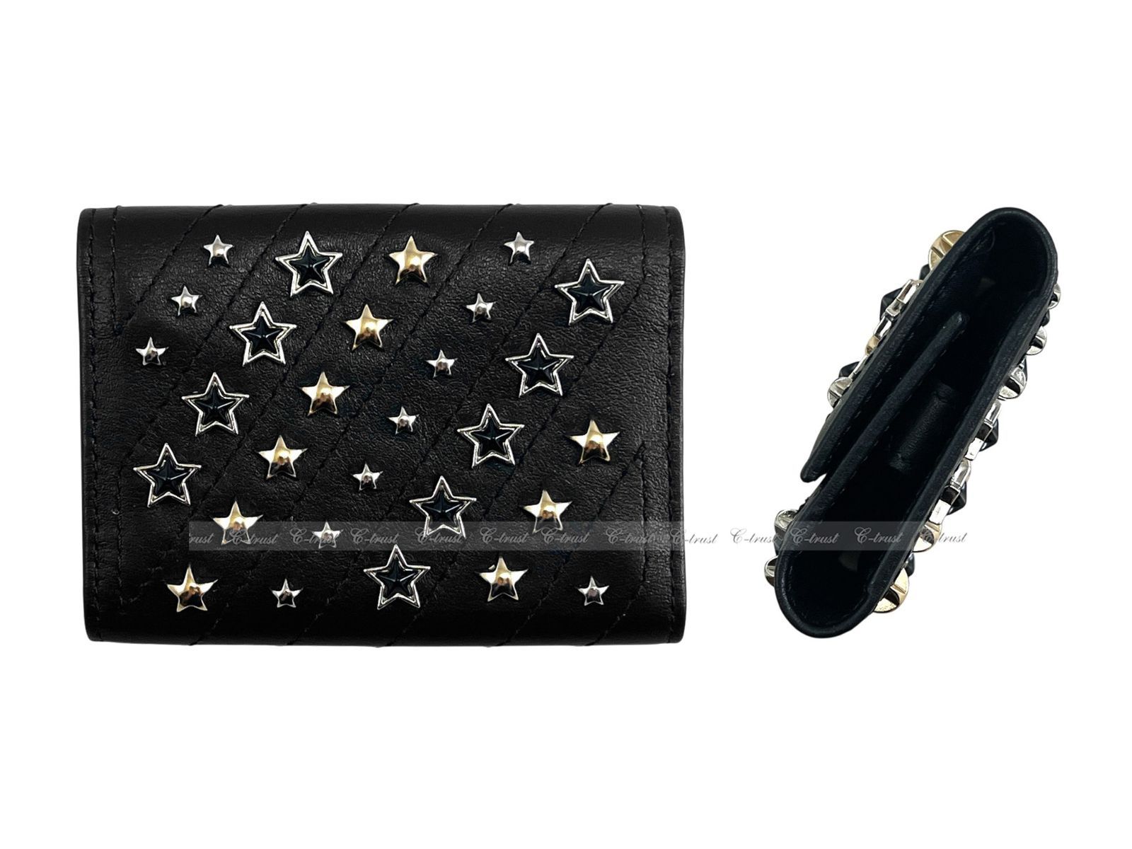 JIMMY CHOO ジミーチュウ キーケース HOWICK キーリング スタッズ レザー 3つ折り 6連 スター ミックス イタリア製 ブラック L923