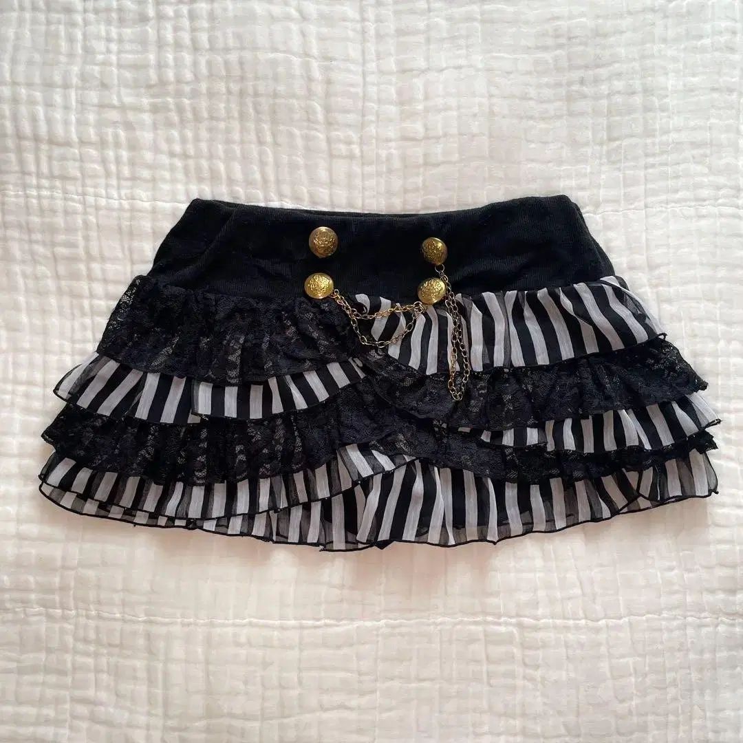 日本ヴィンテージ ストライプ フリル ボタン ミニスカートキュロット おねがいルー ゴスパンク